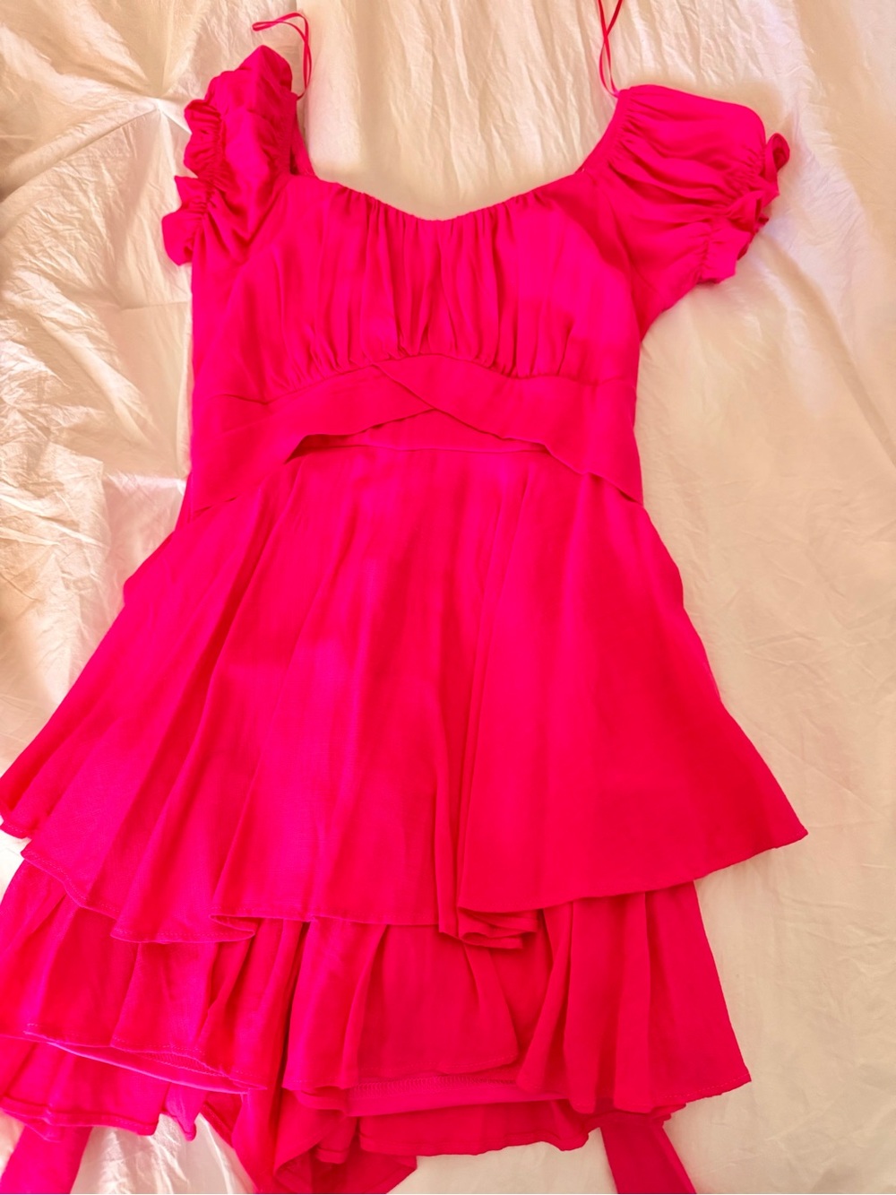 Altar'd State Hot Pink Tiered Ruffle Mini Dress